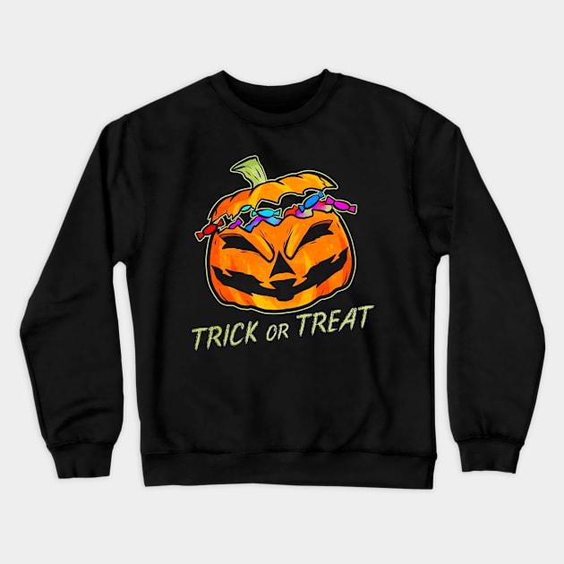 Pumpkin with Sweets Trick or Treat Halloween Crewneck Sweatshirt by SinBle